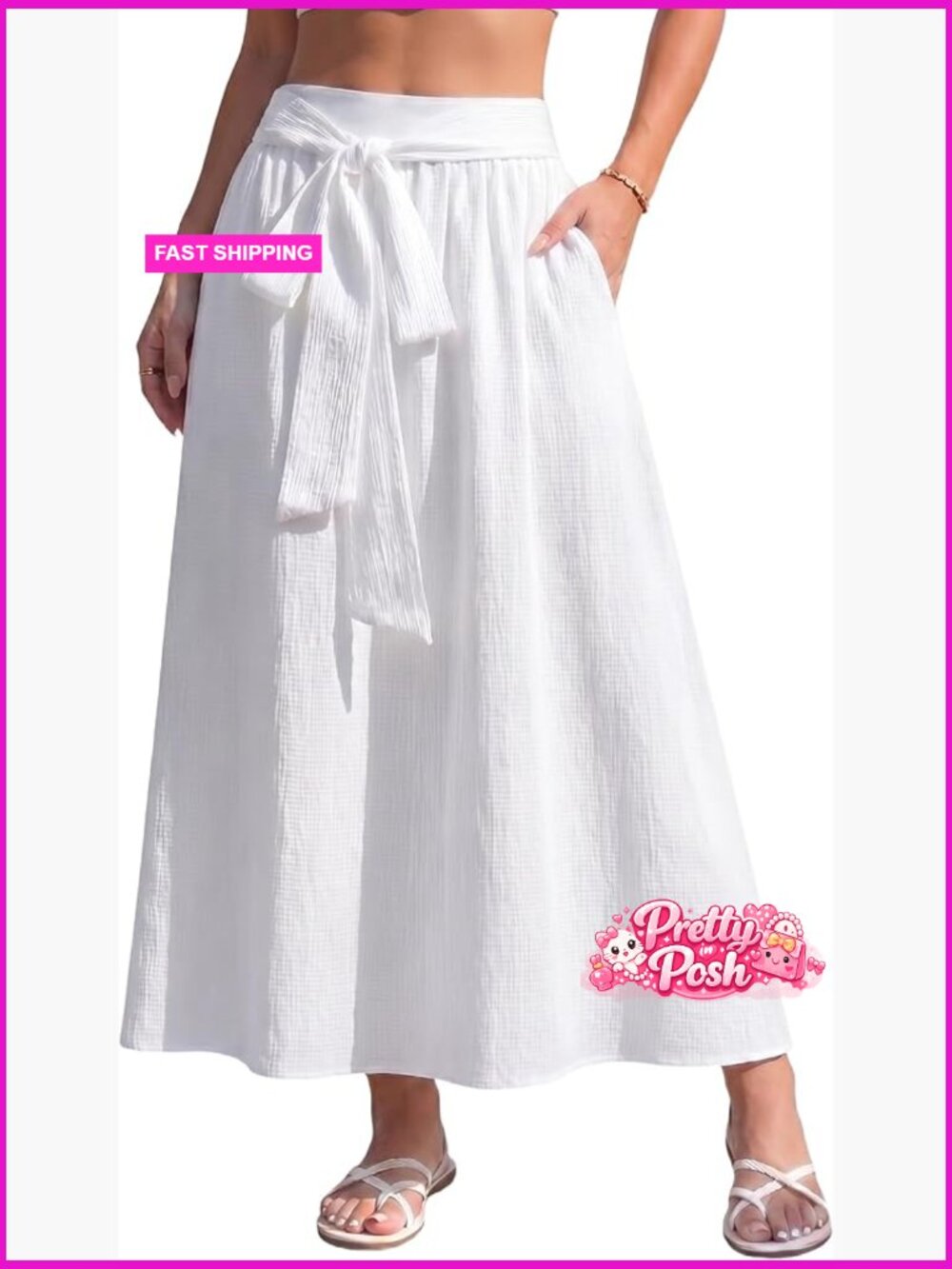 Flowy Midi Skirt Bowknot Elastic High Waist Dressy Casual Long Skirts with